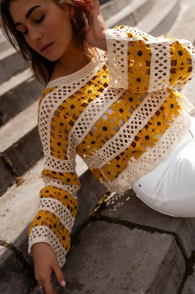 Women039s Clothing Blouses Easy Clothes Ecru And Yellow Crochet Taylor Blouse Women039s Clothing Blouses Easy Clothes Ecru And Yellow Crochet Taylor Blouse