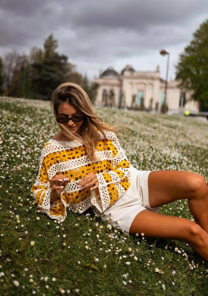 Women039s Clothing Blouses Easy Clothes Ecru And Yellow Crochet Taylor Blouse Women039s Clothing Blouses Easy Clothes Ecru And Yellow Crochet Taylor Blouse