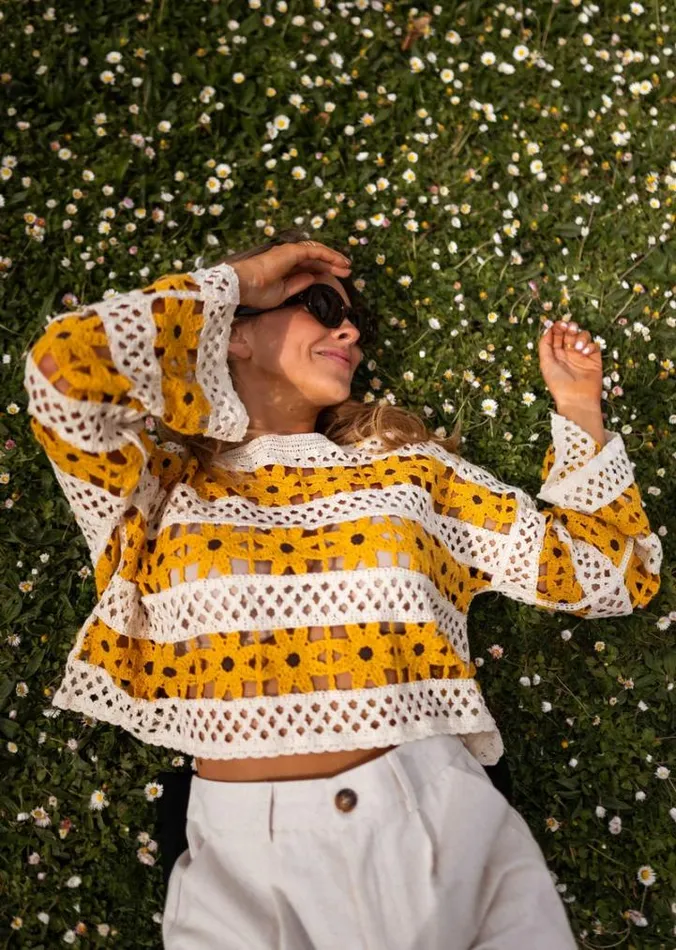 Women039s Clothing Blouses Easy Clothes Ecru And Yellow Crochet Taylor Blouse Women039s Clothing Blouses Easy Clothes Ecru And Yellow Crochet Taylor Blouse