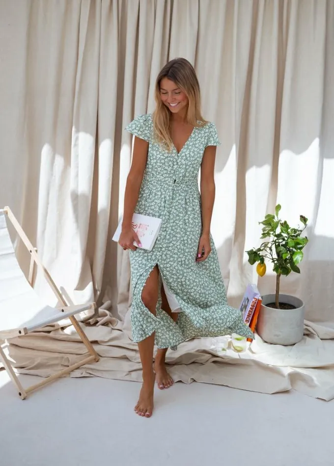 Women039s Clothing Dresses Easy Clothes Green Gaella Dress With Flowers
