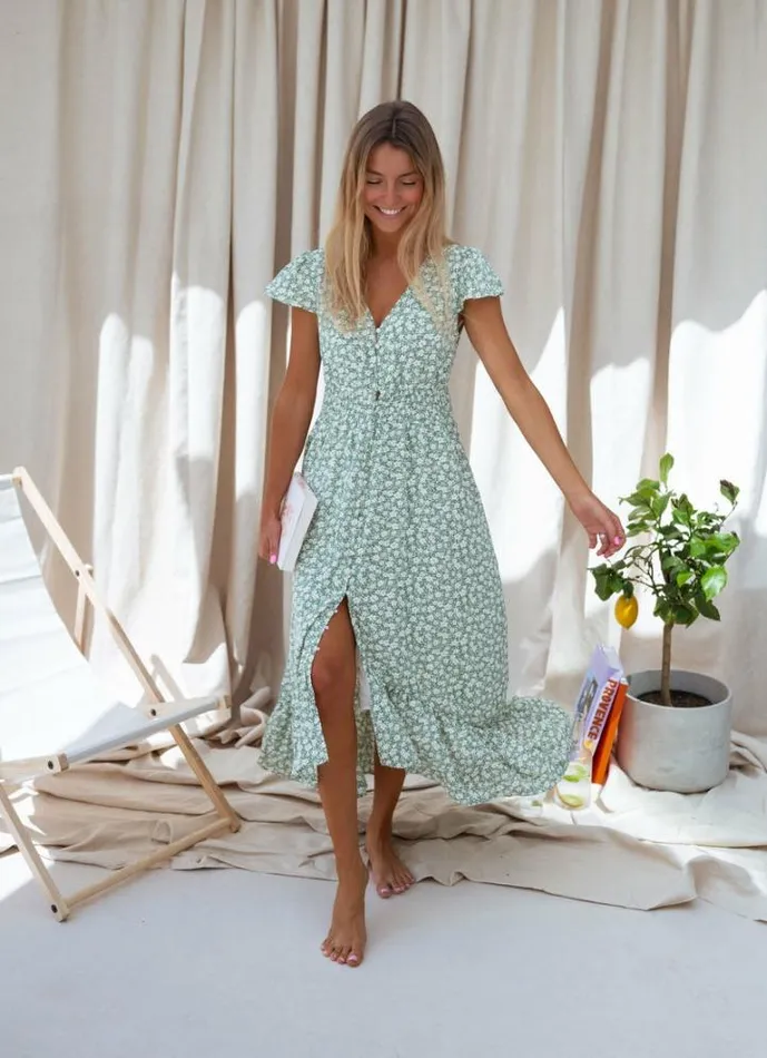 Women039s Clothing Dresses Easy Clothes Green Gaella Dress With Flowers Women039s Clothing Dresses Easy Clothes Green Gaella Dress With Flowers