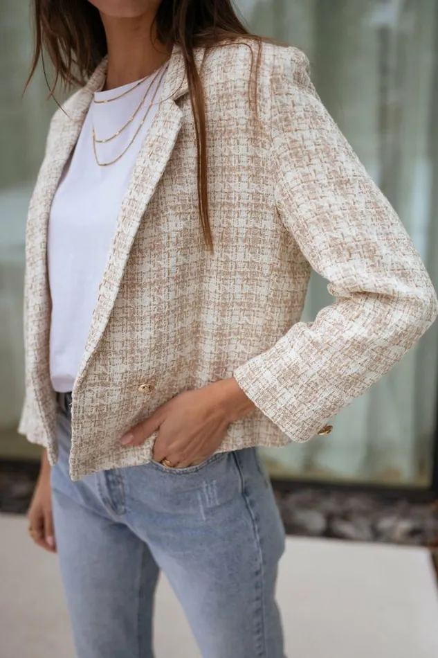 Women039s Clothing Jackets Easy Clothes Ecru And Beige Tweed Amanda Jacket