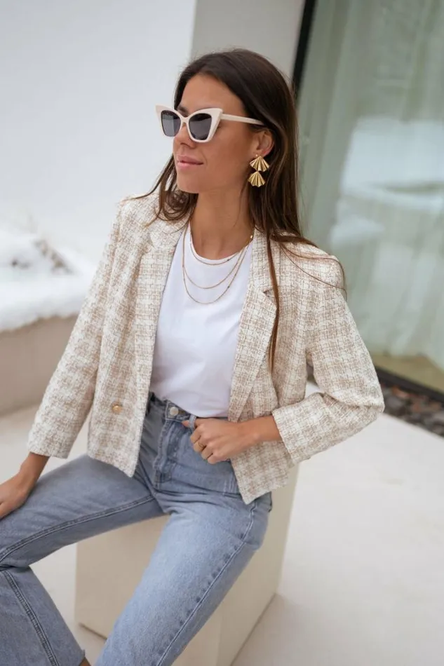 Women039s Clothing Jackets Easy Clothes Ecru And Beige Tweed Amanda Jacket