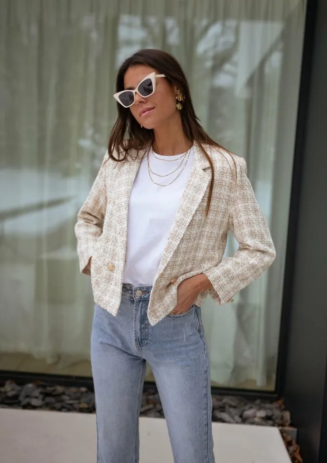 Women039s Clothing Jackets Easy Clothes Ecru And Beige Tweed Amanda Jacket