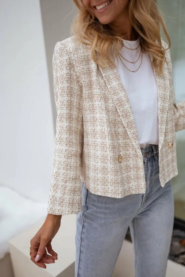 Women039s Clothing Jackets Easy Clothes Ecru And Beige Tweed Amanda Jacket