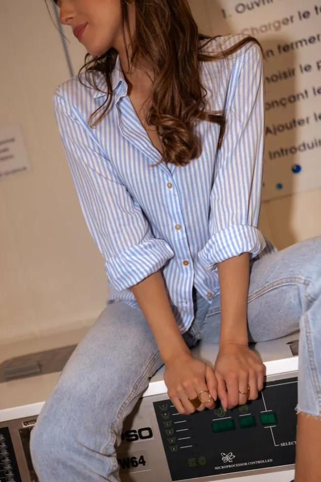 Women039s Clothing Shirts Easy Clothes Blue Striped Raphi Shirt Blue Women039s Clothing Shirts Easy Clothes Blue Striped Raphi Shirt Blue