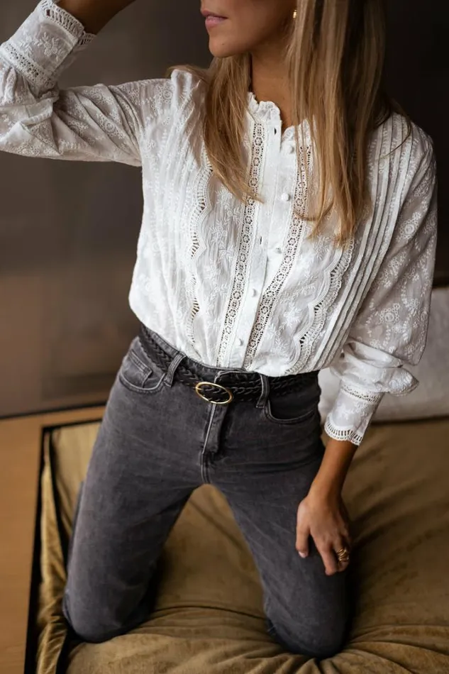 Women039s Clothing Shirts Easy Clothes Ecru Embroidered Pauly Shirt Women039s Clothing Shirts Easy Clothes Ecru Embroidered Pauly Shirt