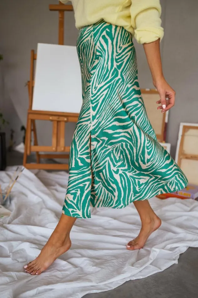 Women039s Clothing Skirts Easy Clothes Green And Ecru Sax Zebra Print Skirt