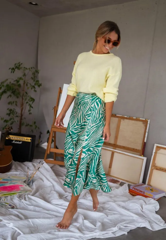 Women039s Clothing Skirts Easy Clothes Green And Ecru Sax Zebra Print Skirt