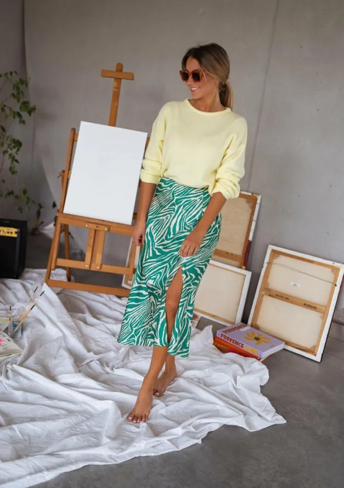 Women039s Clothing Skirts Easy Clothes Green And Ecru Sax Zebra Print Skirt