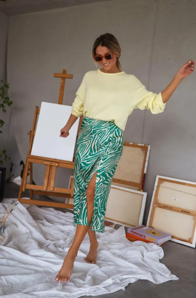 Women039s Clothing Skirts Easy Clothes Green And Ecru Sax Zebra Print Skirt