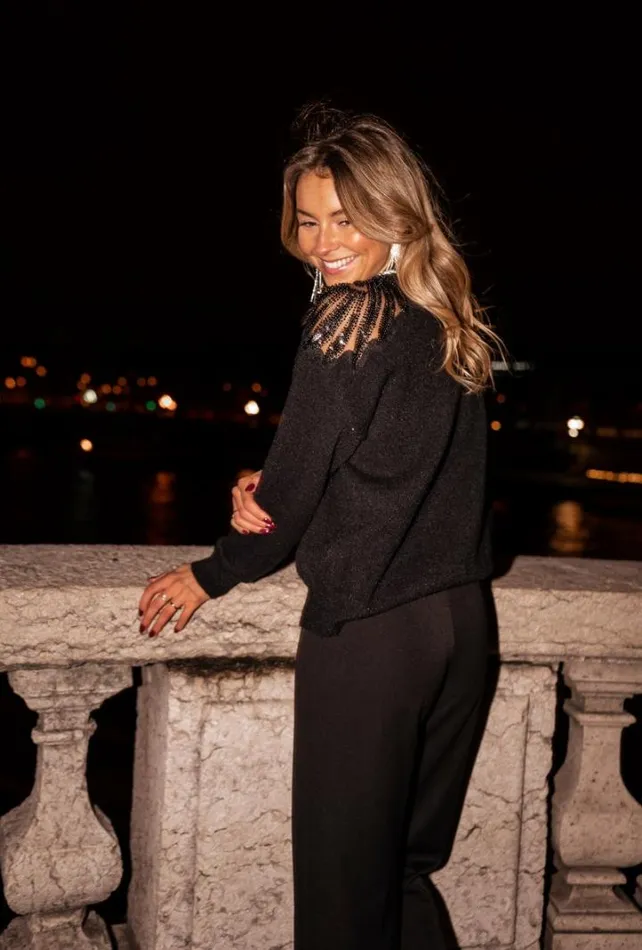 Women039s Clothing Sweaters Easy Clothes Black Glittery Ayem Sweater
