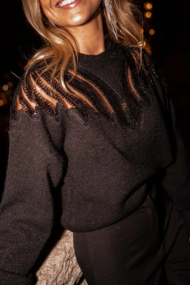 Women039s Clothing Sweaters Easy Clothes Black Glittery Ayem Sweater