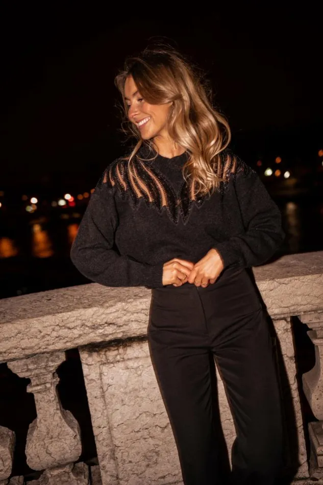 Women039s Clothing Sweaters Easy Clothes Black Glittery Ayem Sweater