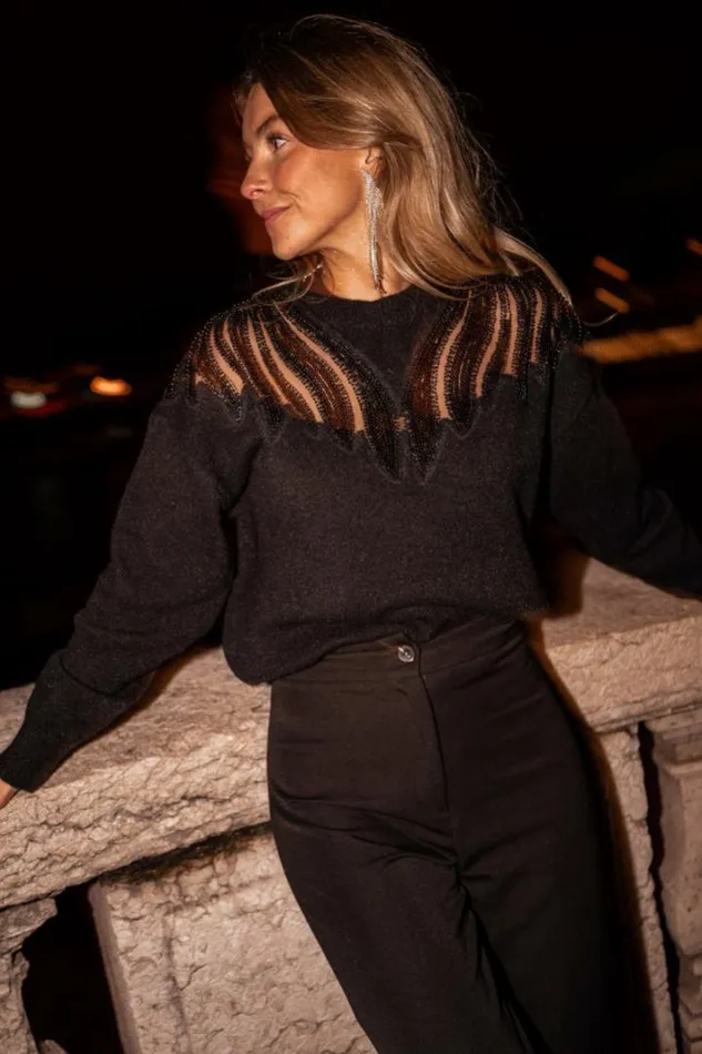 Women039s Clothing Sweaters Easy Clothes Black Glittery Ayem Sweater