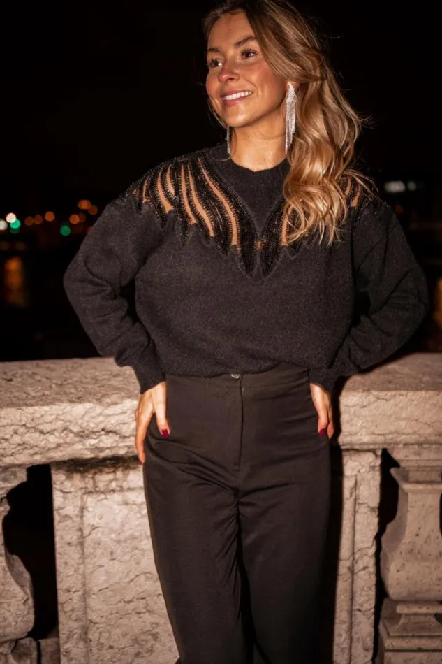 Women039s Clothing Sweaters Easy Clothes Black Glittery Ayem Sweater