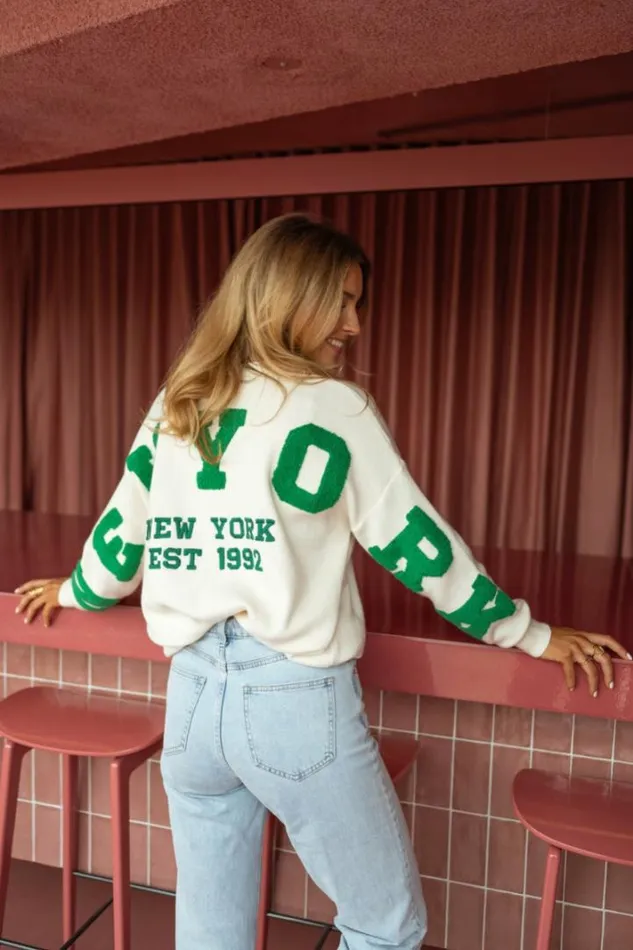Women039s Clothing Sweaters Easy Clothes Ecru And Green Brooklyn Sweater