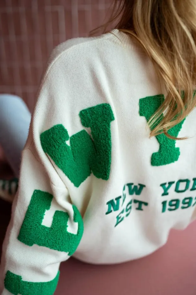 Women039s Clothing Sweaters Easy Clothes Ecru And Green Brooklyn Sweater Women039s Clothing Sweaters Easy Clothes Ecru And Green Brooklyn Sweater