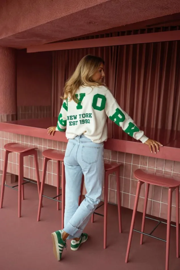 Women039s Clothing Sweaters Easy Clothes Ecru And Green Brooklyn Sweater Women039s Clothing Sweaters Easy Clothes Ecru And Green Brooklyn Sweater