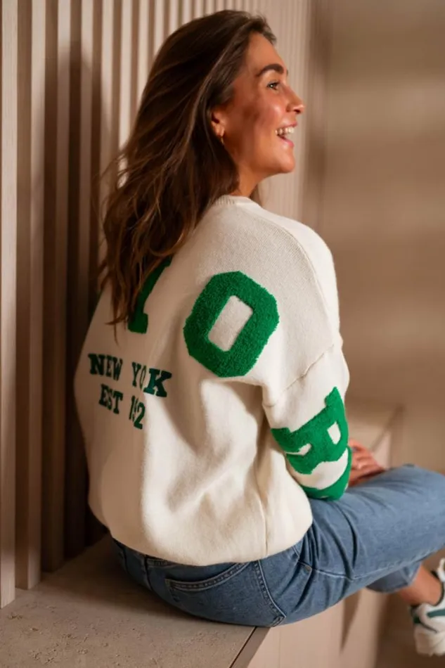 Women039s Clothing Sweaters Easy Clothes Ecru And Green Brooklyn Sweater Women039s Clothing Sweaters Easy Clothes Ecru And Green Brooklyn Sweater