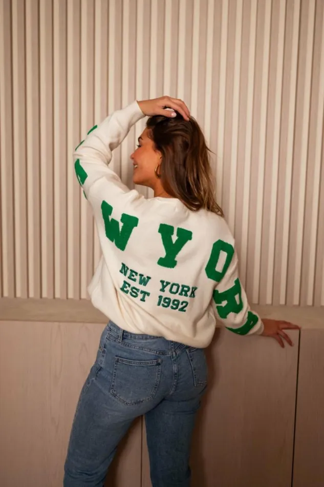 Women039s Clothing Sweaters Easy Clothes Ecru And Green Brooklyn Sweater Women039s Clothing Sweaters Easy Clothes Ecru And Green Brooklyn Sweater