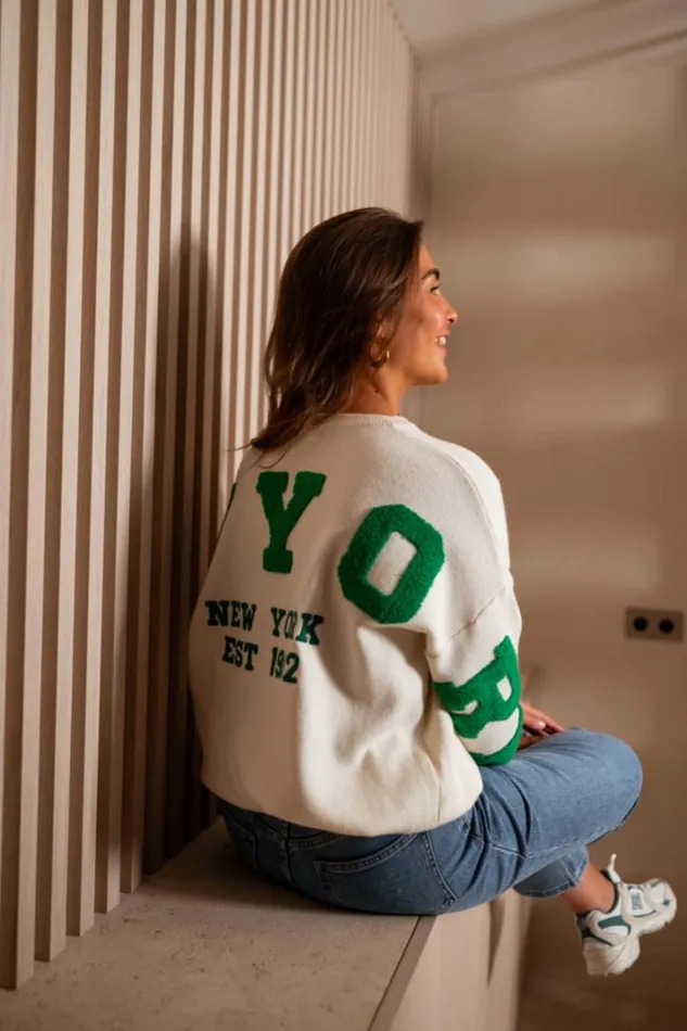 Women039s Clothing Sweaters Easy Clothes Ecru And Green Brooklyn Sweater Women039s Clothing Sweaters Easy Clothes Ecru And Green Brooklyn Sweater