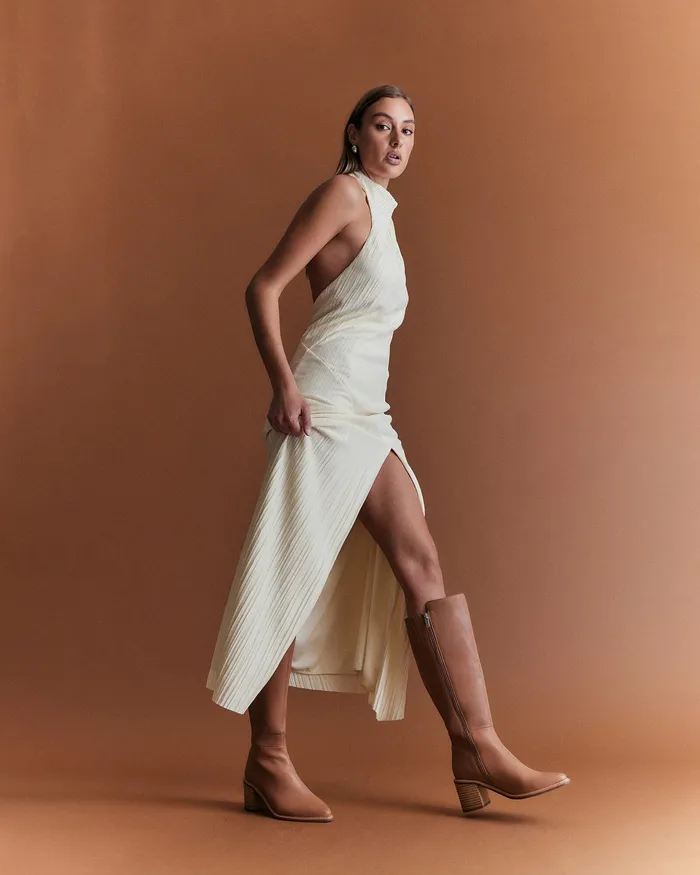 Women Anissa knee boots beige leather LONG BOOTS jomercer Women Anissa knee boots beige leather LONG BOOTS jomercer