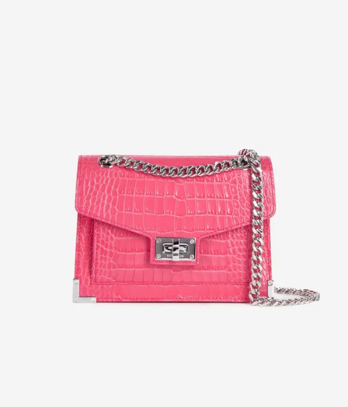 Women Bags THE KOOPLES Emily Chain Bag In Pink Crocodileeffect Leather
