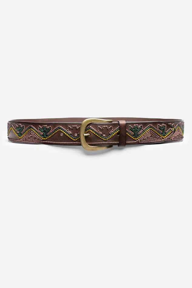 Women Belts Johnny Was COLLINE EMBROIDERED ITALIAN LEATHER BELT Tmoro