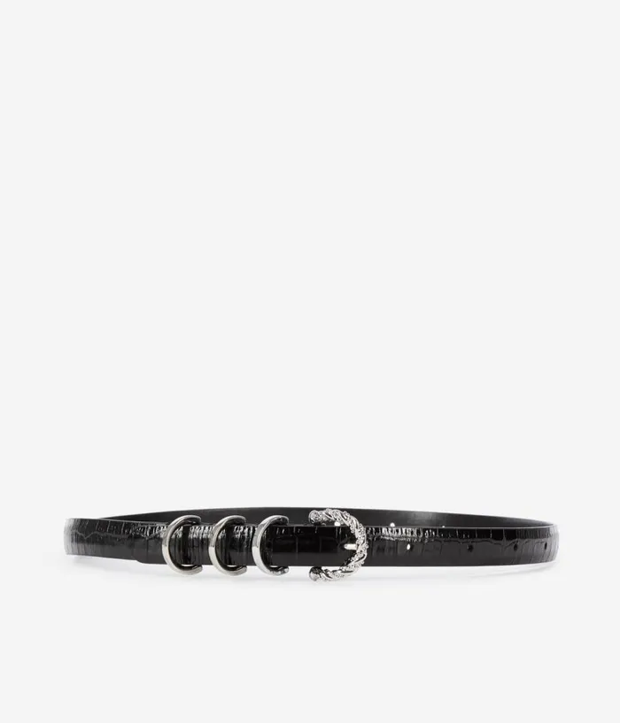 Women Belts THE KOOPLES Thin Black Crocodileeffect Leather Belt