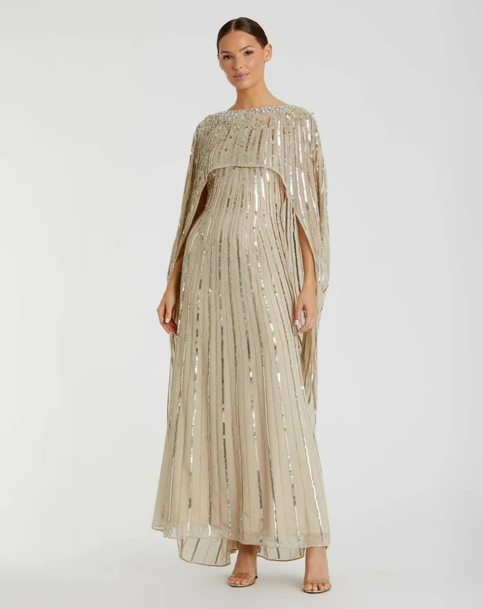 Women Best Sellers Mac Duggal Embellished Column Cape Dress Champagne