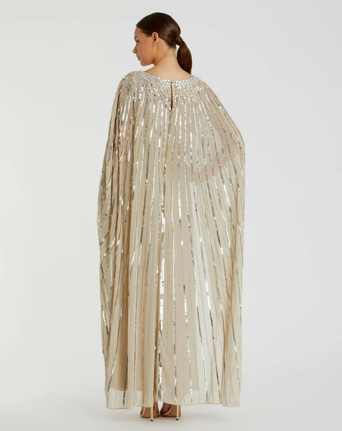Women Best Sellers Mac Duggal Embellished Column Cape Dress Champagne
