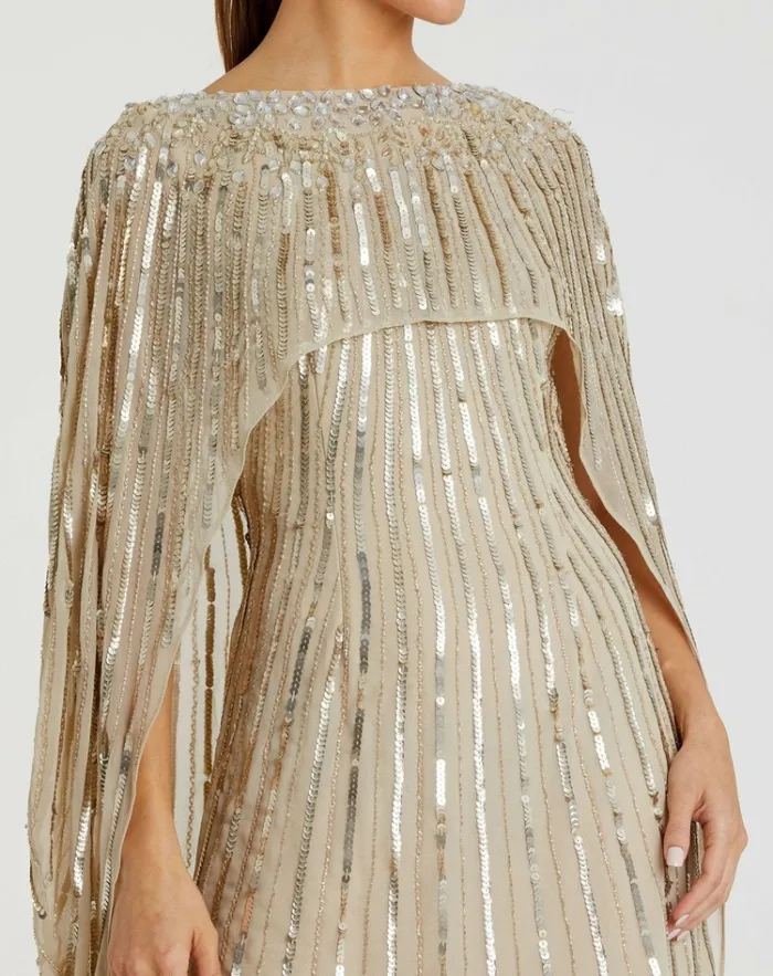 Women Best Sellers Mac Duggal Embellished Column Cape Dress Champagne
