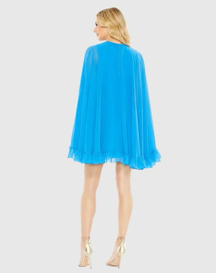 Women Best Sellers Mac Duggal High Neck Ruffle Hem Cape Mini Dress Deep Green