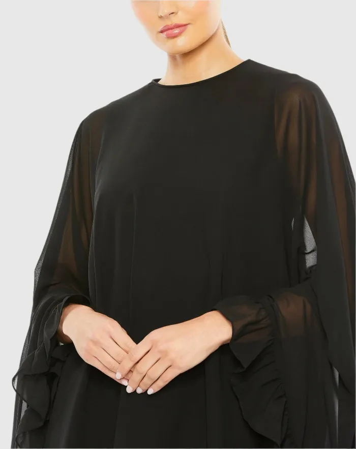 Women Best Sellers Mac Duggal High Neck Ruffle Hem Cape Mini Dress Deep Green