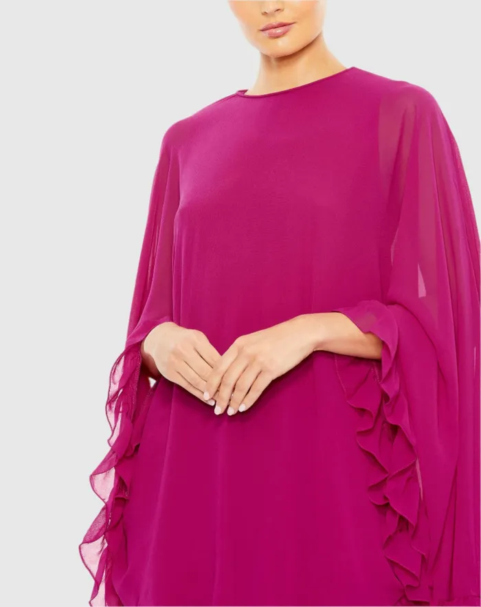 Women Best Sellers Mac Duggal High Neck Ruffle Hem Cape Mini Dress Deep Green