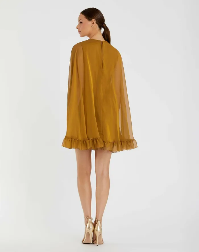 Women Best Sellers Mac Duggal High Neck Ruffle Hem Cape Mini Dress Deep Green
