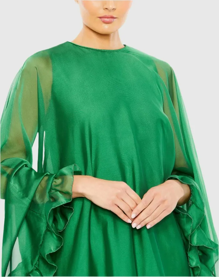 Women Best Sellers Mac Duggal High Neck Ruffle Hem Cape Mini Dress Deep Green