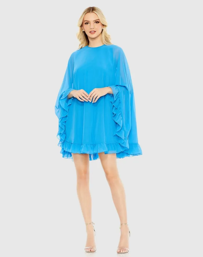 Women Best Sellers Mac Duggal High Neck Ruffle Hem Cape Mini Dress Deep Green