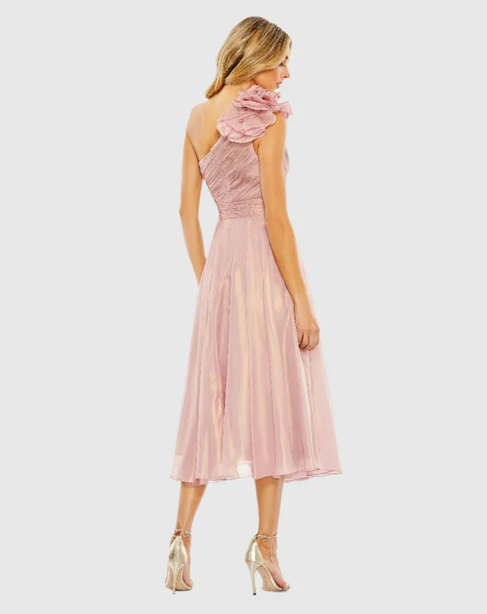 Women Best Sellers Mac Duggal Pink Rosette One Shoulder Tea Length Dress Rose