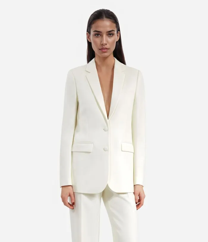 Women Blazers and Suits THE KOOPLES Ecru Crepe Suit Jacket Straight Cut Women Blazers and Suits THE KOOPLES Ecru Crepe Suit Jacket Straight Cut