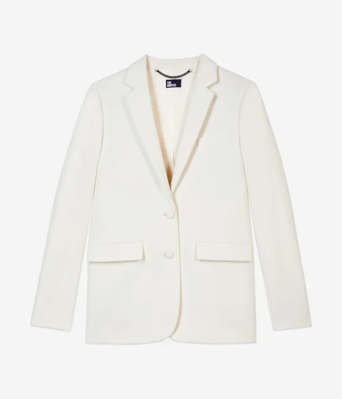 Women Blazers and Suits THE KOOPLES Ecru Crepe Suit Jacket Straight Cut Women Blazers and Suits THE KOOPLES Ecru Crepe Suit Jacket Straight Cut