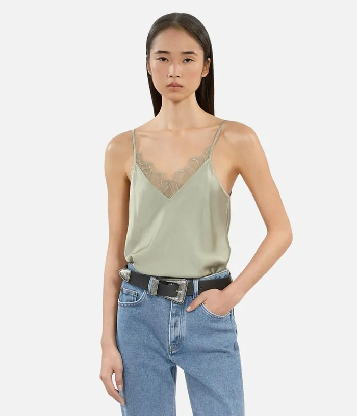 Women Blouses and Shirts THE KOOPLES Light Green Camisole With Lace Women Blouses and Shirts THE KOOPLES Light Green Camisole With Lace