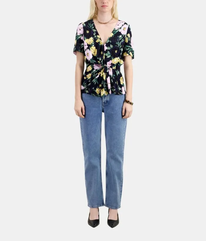 Women Blouses and Shirts THE KOOPLES Multicolor Floral Print Long Sleeve Top With Draping Women Blouses and Shirts THE KOOPLES Multicolor Floral Print Long Sleeve Top With Draping