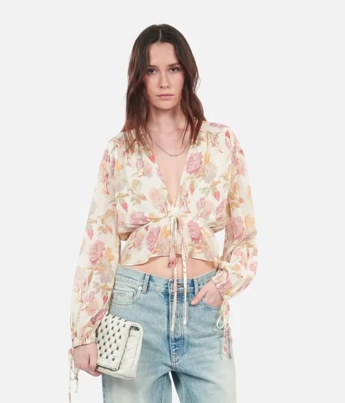 Women Blouses and Shirts THE KOOPLES Printed Silk Top With Ruffles