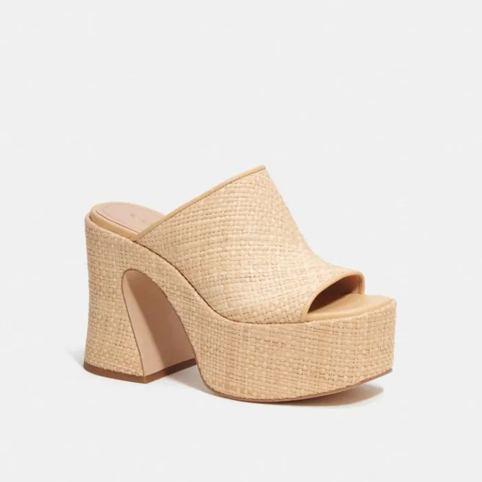 Women Bobi Straw Platform Sandal Natural Coach Heels
