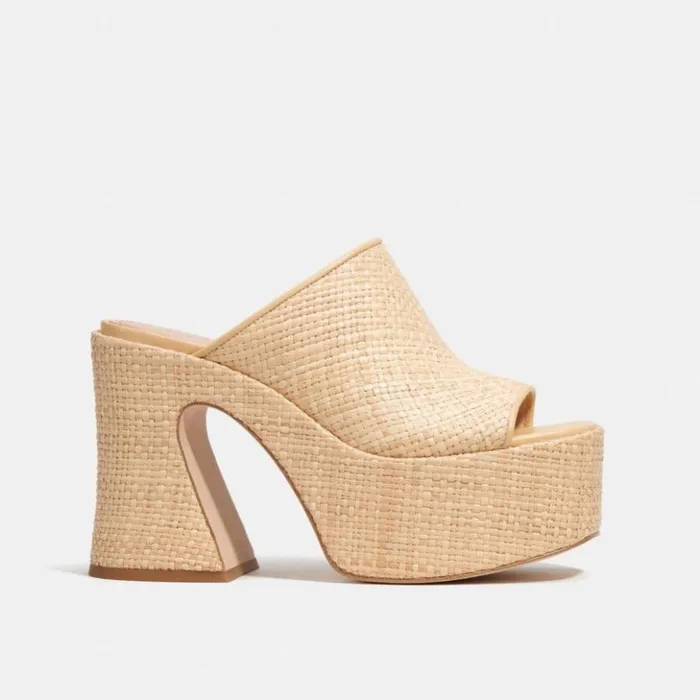 Women Bobi Straw Platform Sandal Natural Coach Heels