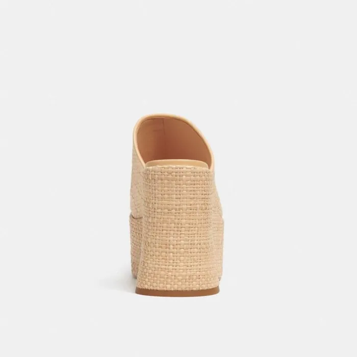 Women Bobi Straw Platform Sandal Natural Coach Heels
