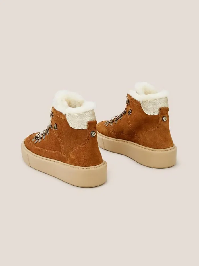 Women BOOTS White Stuff Suede Shearling Hiker Bootie Dark Tan Women BOOTS White Stuff Suede Shearling Hiker Bootie Dark Tan