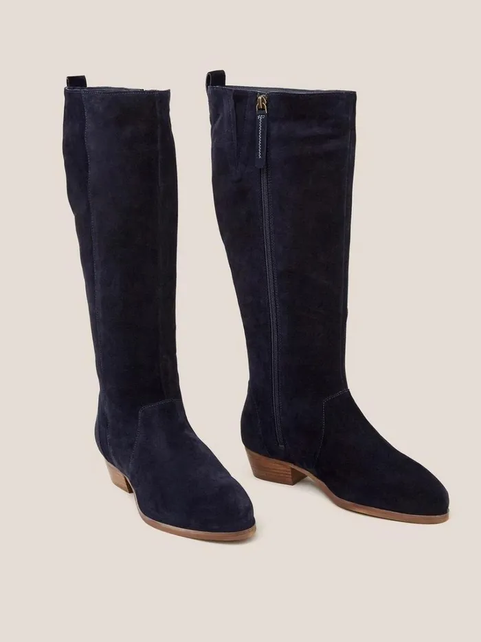 Women BOOTS White Stuff Wide Fit Suede Knee High Boot Dark Navy